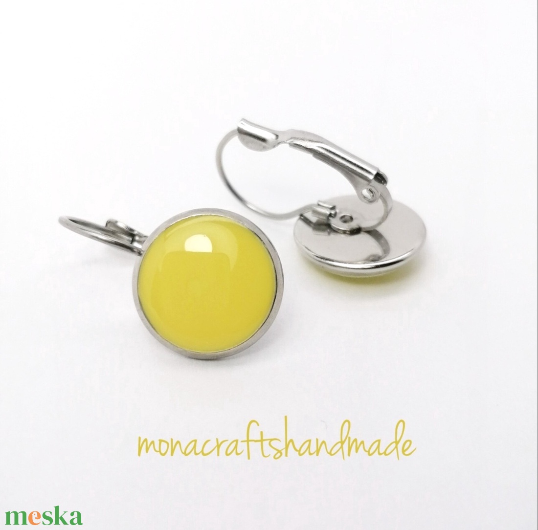 Bella - citromsárga franciakapcsos fülbevaló acél alappal - ékszer - fülbevaló - lógó fülbevaló - Meska.hu