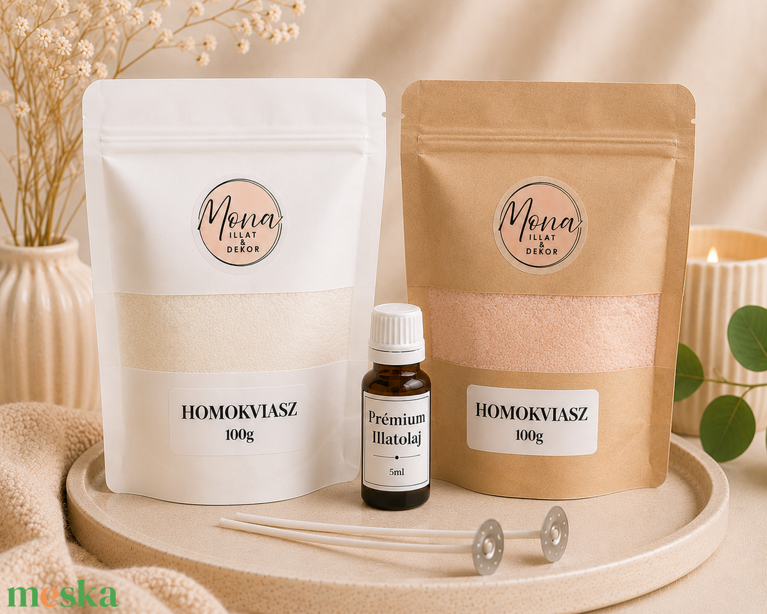 Prémium növényi Homokviasz /gyöngyviasz/ szett 5ml illatolajjal - otthon & életmód - gyertya, illat, aroma - gyertya - Meska.hu