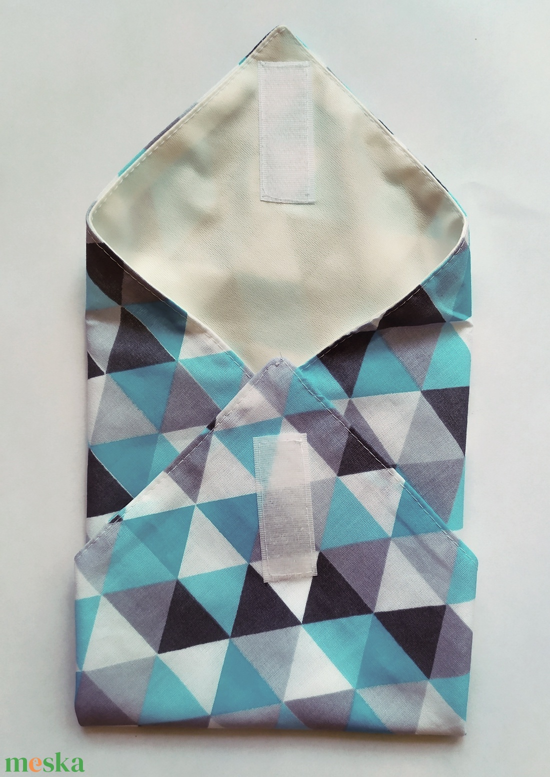 Újraszalvéta, szendvics csomagoló, textil szalvéta, kék háromszögek - táska & tok - uzsonna- & ebéd tartó - szendvics csomagoló - Meska.hu
