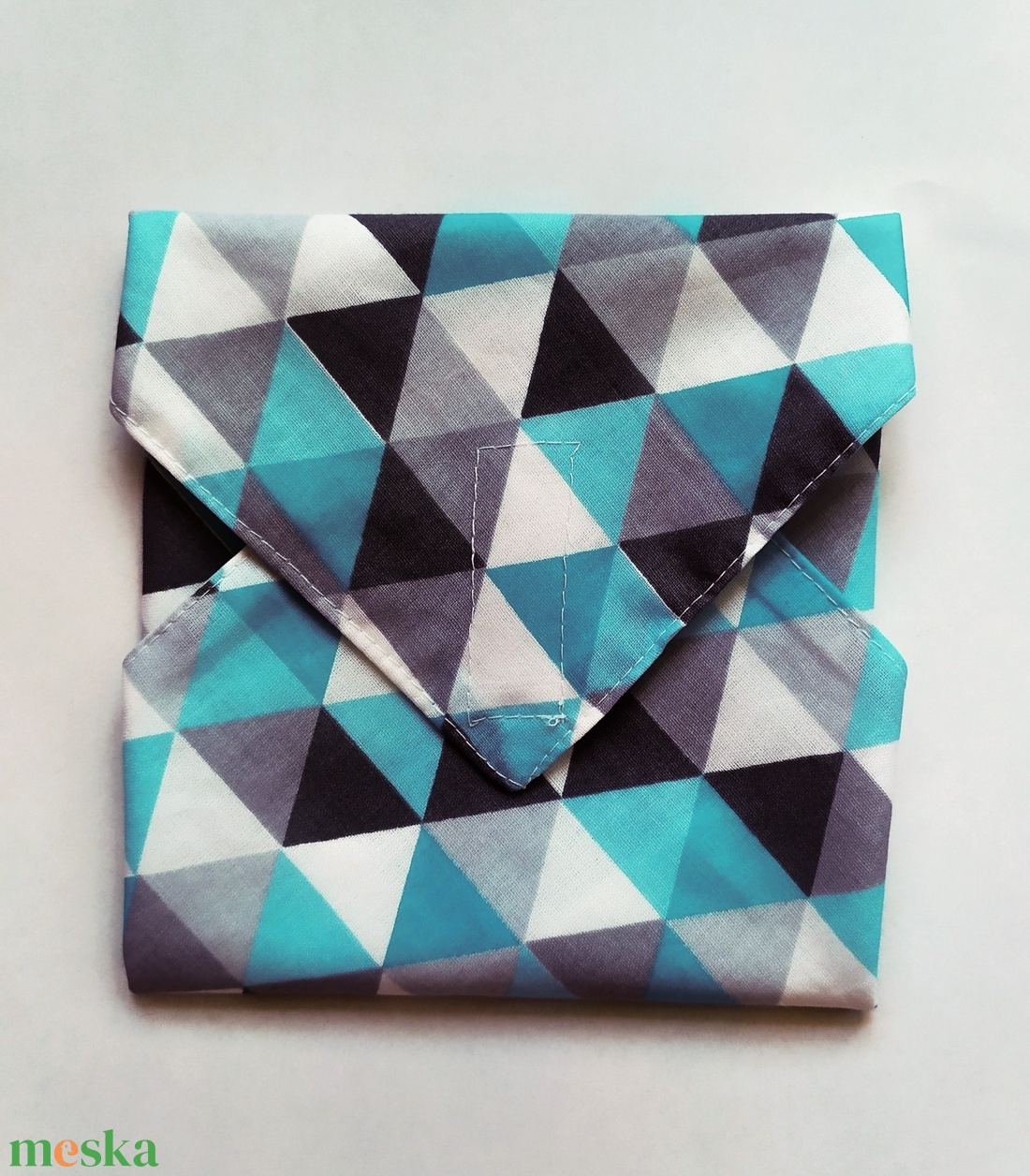 Újraszalvéta, szendvics csomagoló, textil szalvéta, kék háromszögek - táska & tok - uzsonna- & ebéd tartó - szendvics csomagoló - Meska.hu