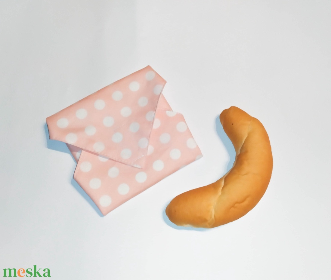2db újraszalvéta, szendvics csomagoló, rózsaszín és szürke alapon nagy fehér pöttyös - táska & tok - uzsonna- & ebéd tartó - szendvics csomagoló - Meska.hu