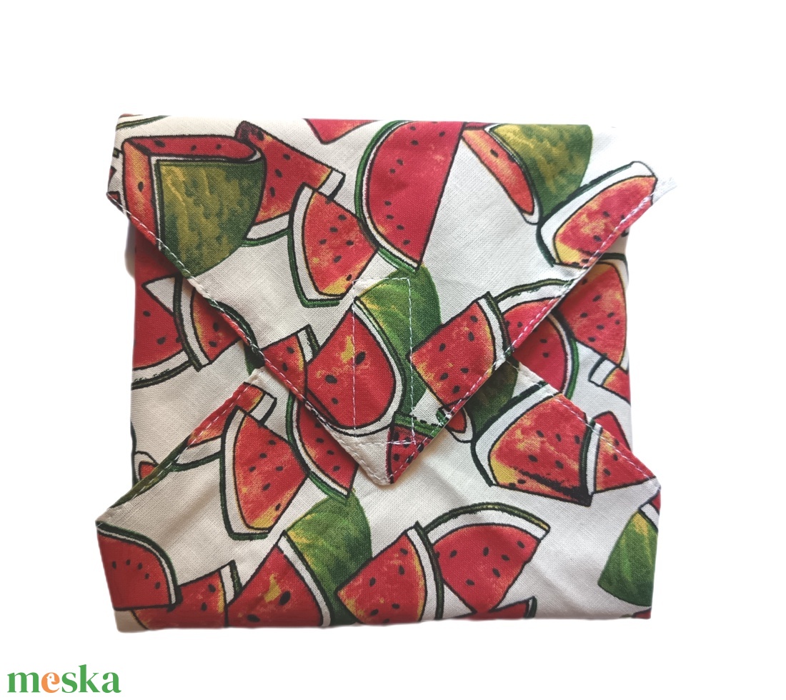 Újraszalvéta, szendvics csomagoló, textil szalvéta, bézs alapon dinnyés - táska & tok - uzsonna- & ebéd tartó - szendvics csomagoló - Meska.hu