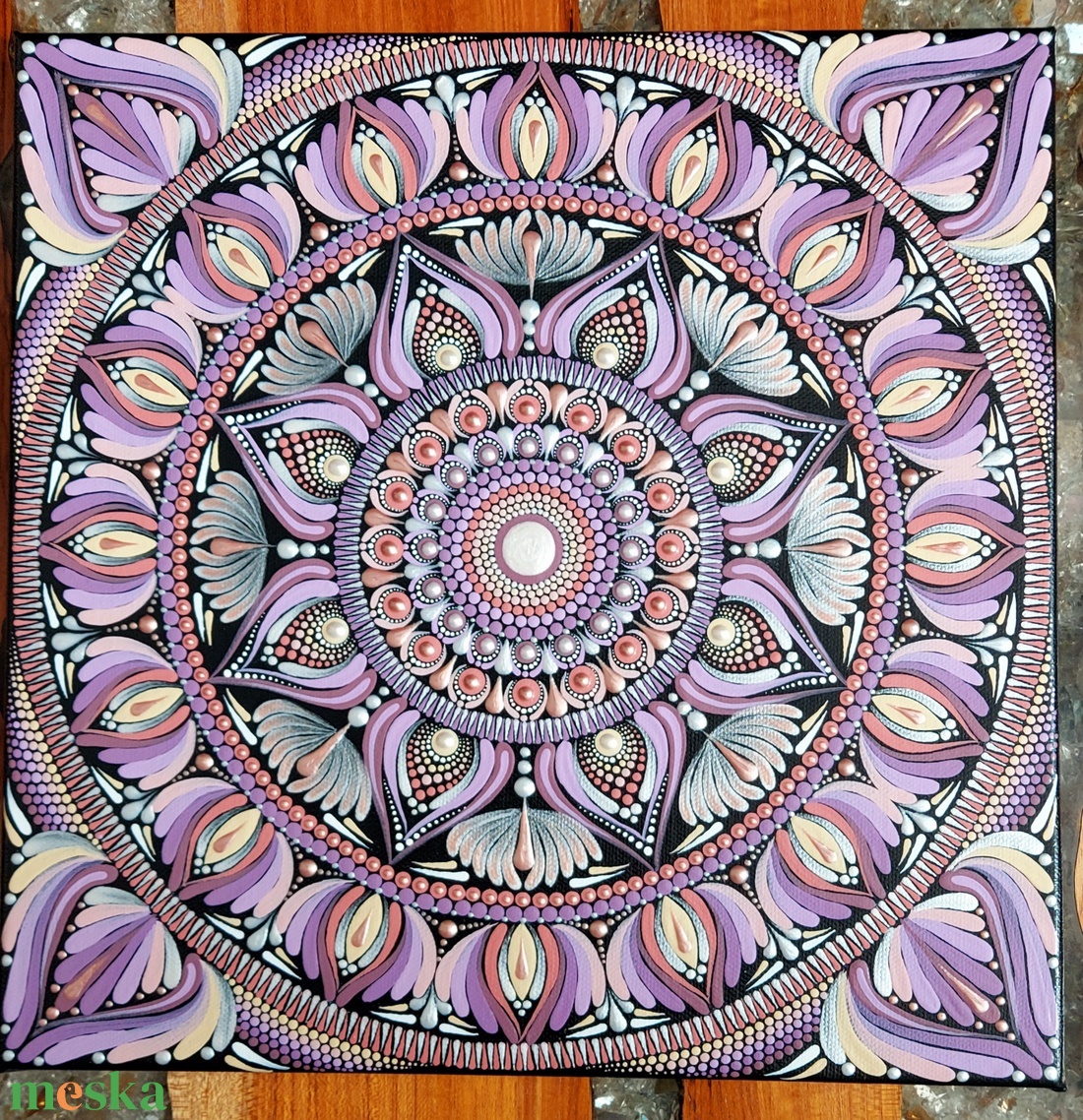 Halványlilás-rózsaszínes négyzet alakú mandala - otthon & életmód - dekoráció - spiritualitás - mandala - Meska.hu
