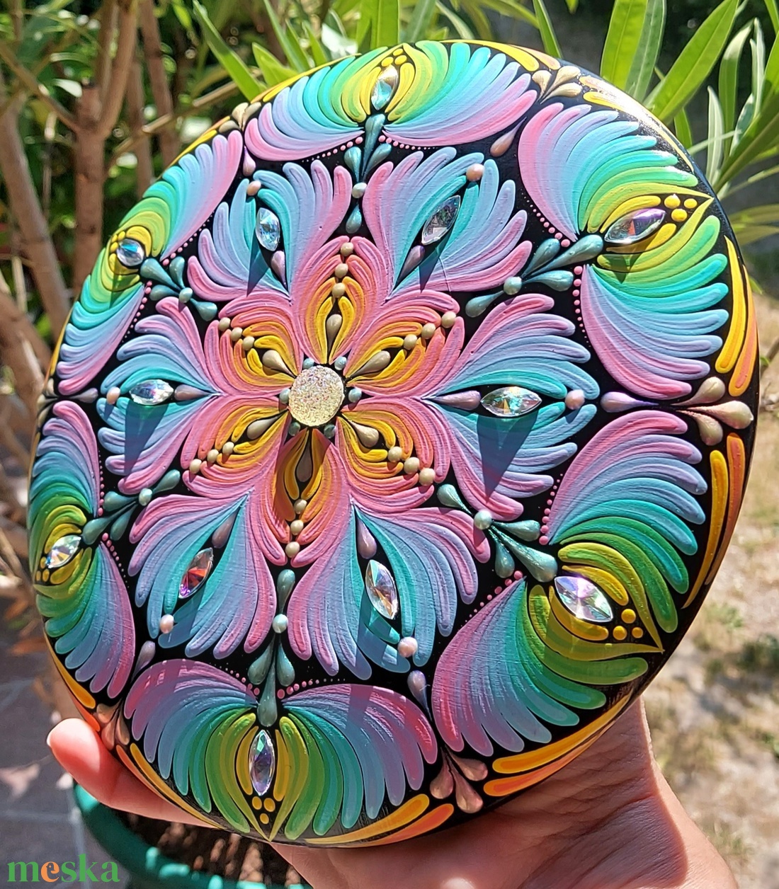 17,5 cm-es Tündérkert disc alakú kő - otthon & életmód - dekoráció - spiritualitás - mandala - Meska.hu