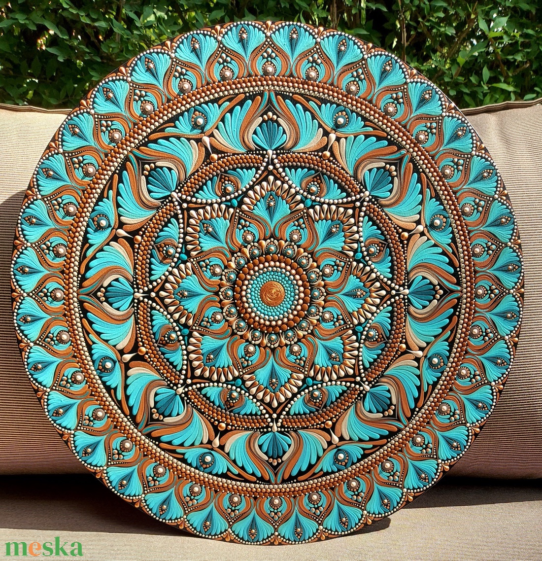 45 cm-es  türkízes-bézses-barnás mandala - otthon & életmód - dekoráció - spiritualitás - mandala - Meska.hu