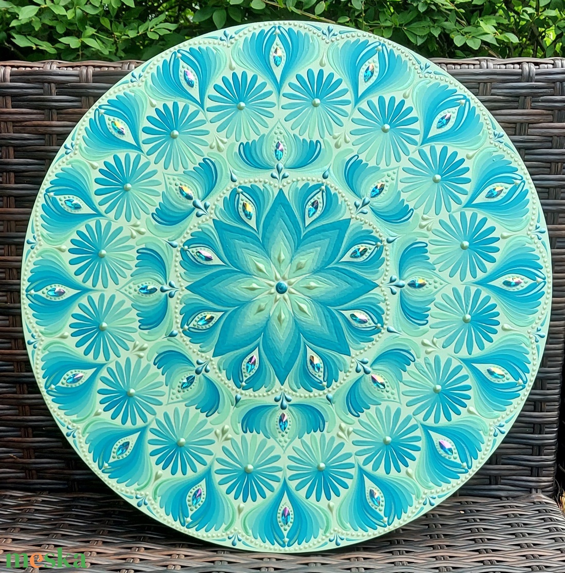 38 cm-es Kékes-lime mandala  - otthon & életmód - dekoráció - spiritualitás - mandala - Meska.hu