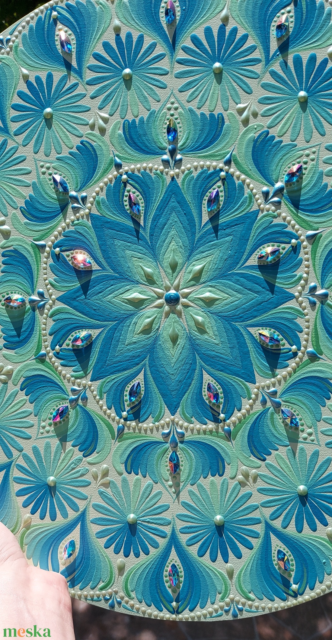 38 cm-es Kékes-lime mandala  - otthon & életmód - dekoráció - spiritualitás - mandala - Meska.hu
