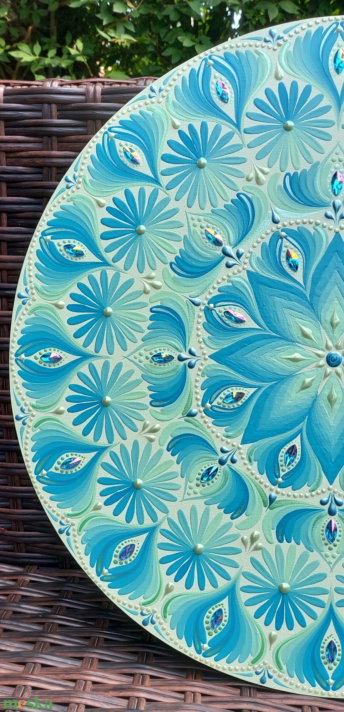 38 cm-es Kékes-lime mandala  - otthon & életmód - dekoráció - spiritualitás - mandala - Meska.hu