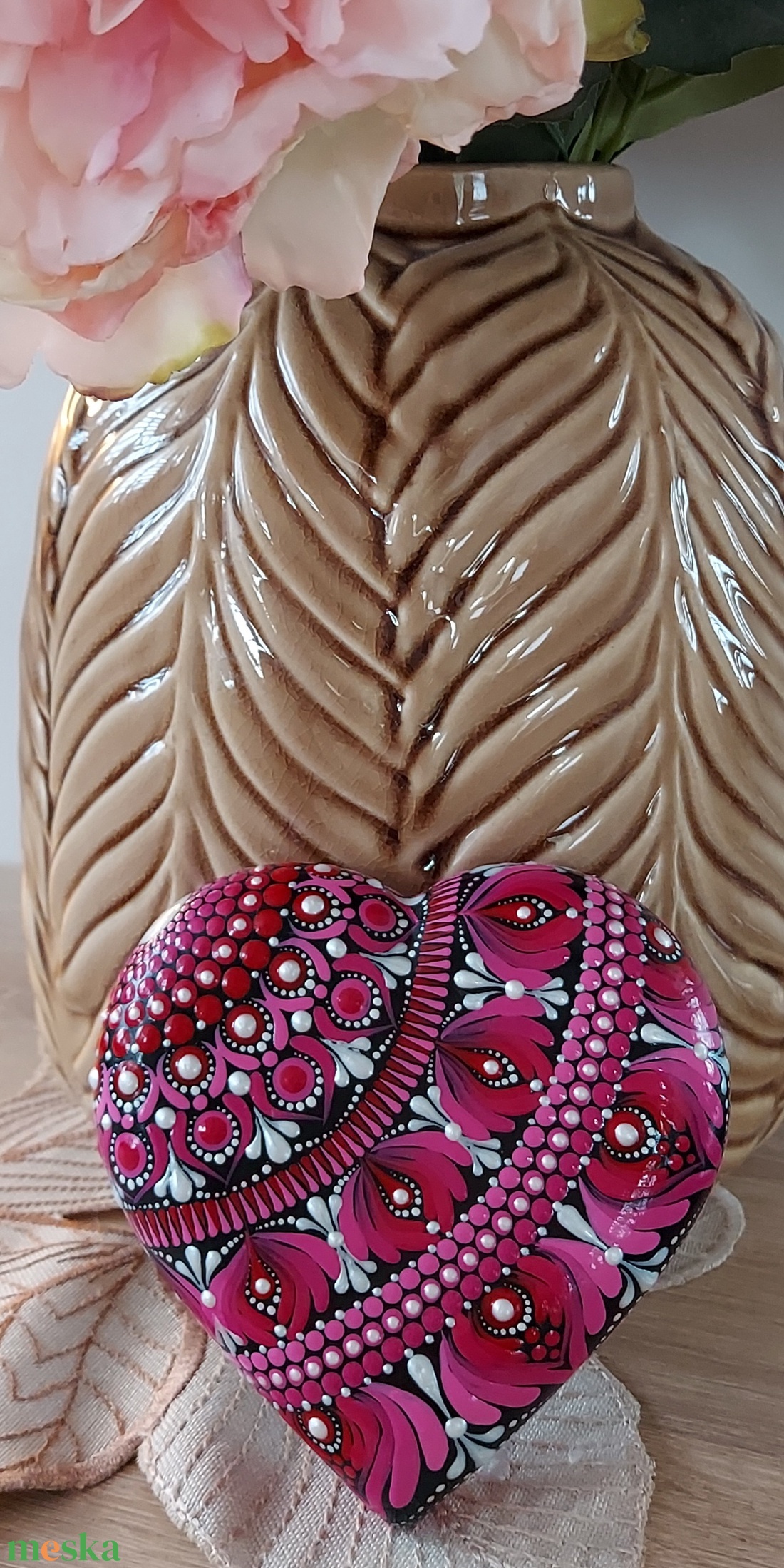 10 cm-es valentin-nap ihlette szív alakú mandalakő - otthon & életmód - dekoráció - spiritualitás - mandala - Meska.hu