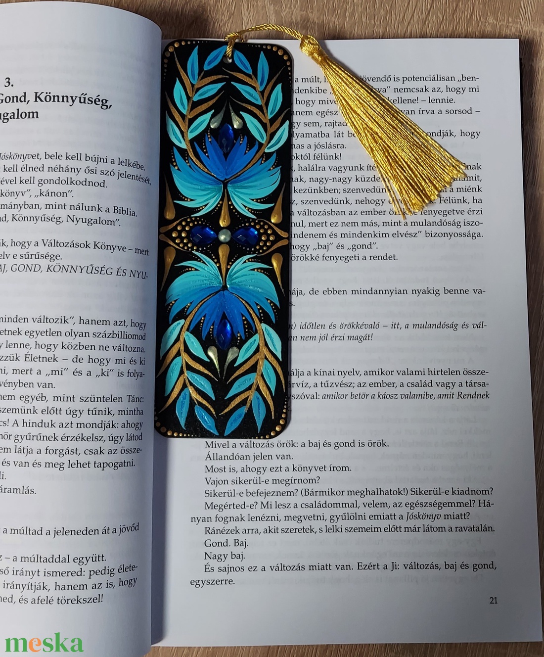 Kézzel festett mandalás könyvjelző óceános színvilággal - otthon & életmód - dekoráció - spiritualitás - mandala - Meska.hu