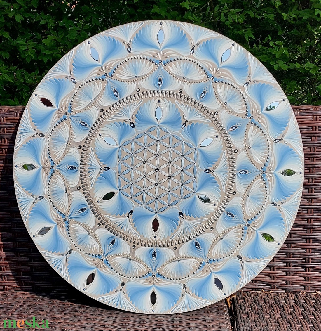 50 cm-es kékes Élet virága mandala - otthon & életmód - dekoráció - spiritualitás - mandala - Meska.hu