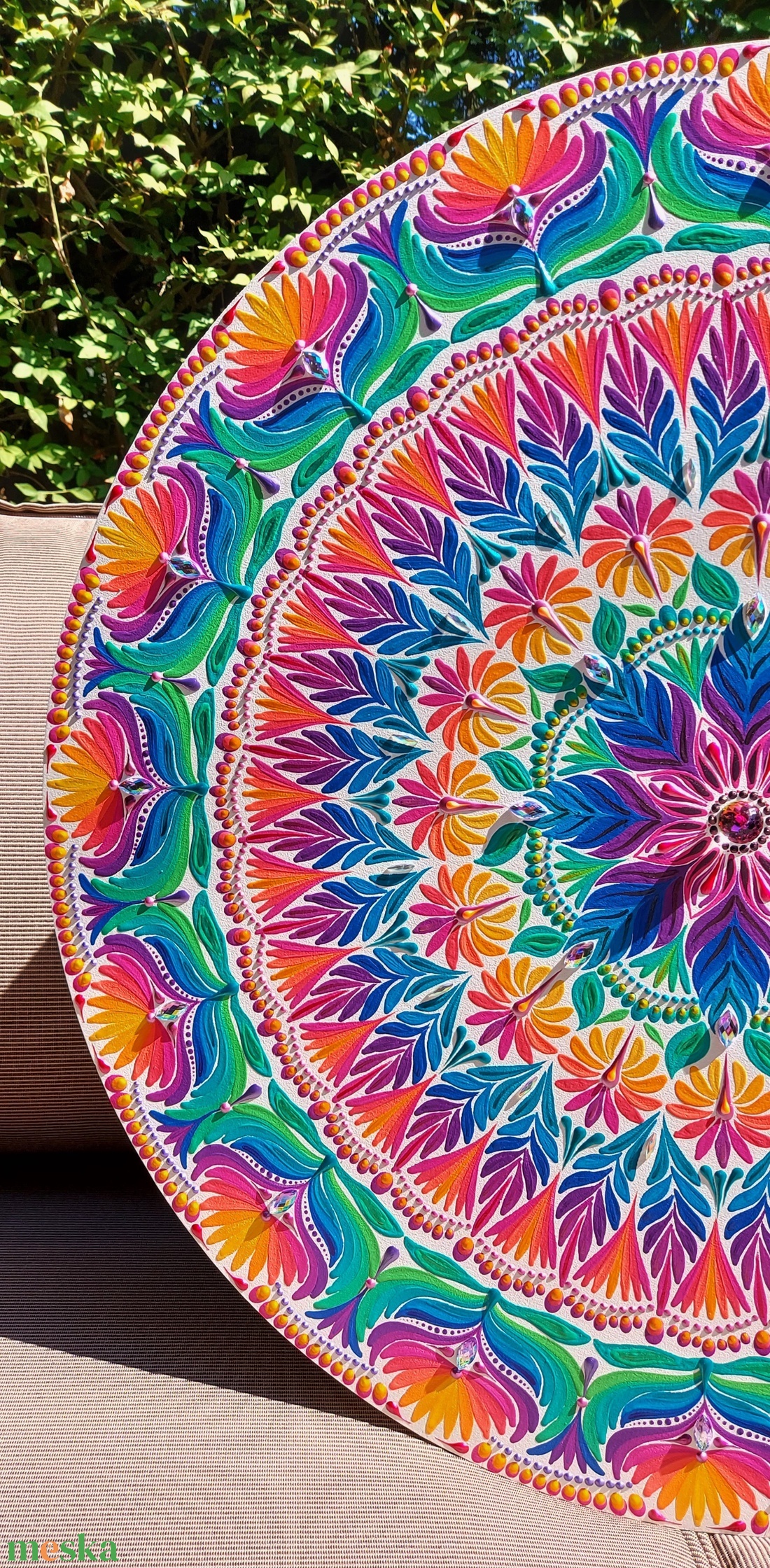 55 cm-es Varázslatos kert mandala vibráló szivárvány színekkel - otthon & életmód - dekoráció - spiritualitás - mandala - Meska.hu