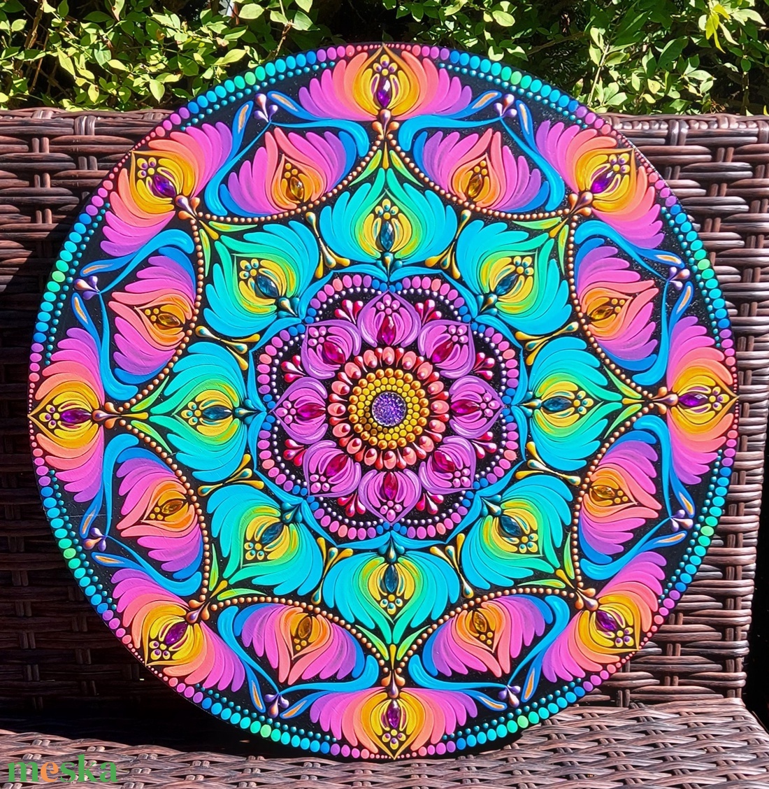 38 cm-es vibráló szivárvány mandala - otthon & életmód - dekoráció - spiritualitás - mandala - Meska.hu