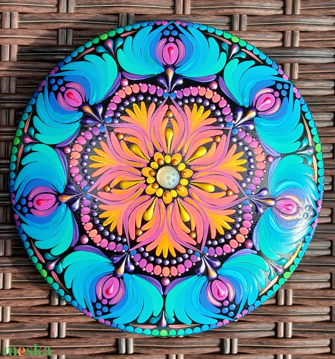 17 cm-es élénk szivárvány színű mandalakő - otthon & életmód - dekoráció - spiritualitás - mandala - Meska.hu