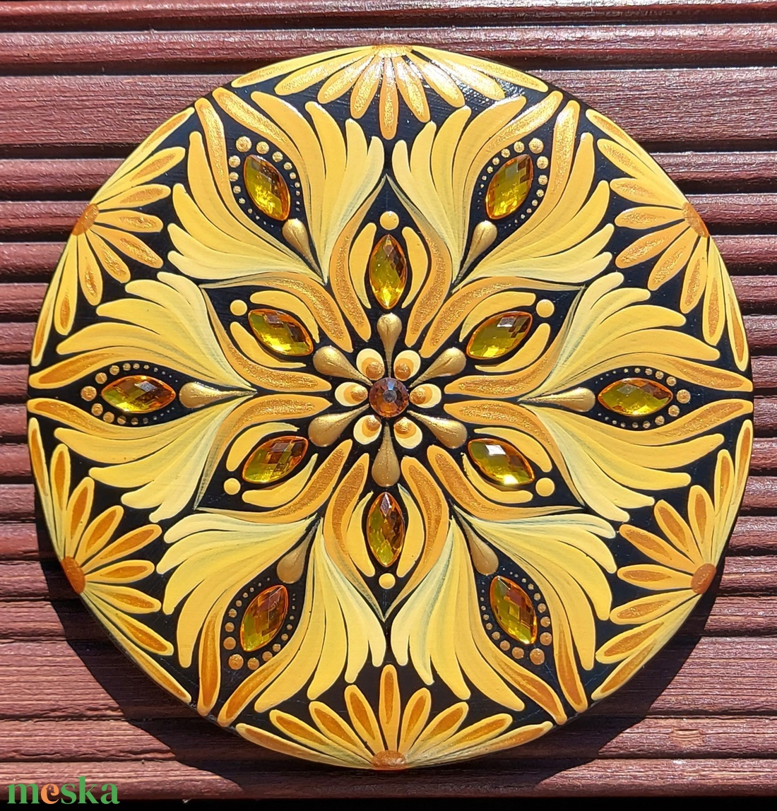 12 cm-es mandalakő a napfonatcsakra színeivel - otthon & életmód - dekoráció - spiritualitás - mandala - Meska.hu