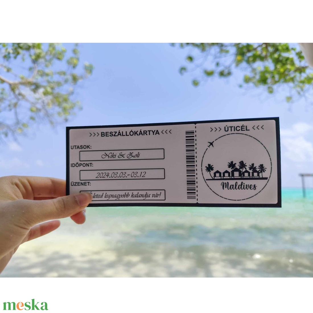 Kaparós képeslap, utazás, beszállókártya, ajándék átadás, élményajándék, repülőjegy, repjegy - karácsony - karácsonyi ajándékozás - karácsonyi képeslap, üdvözlőlap, ajándékkísérő - Meska.hu
