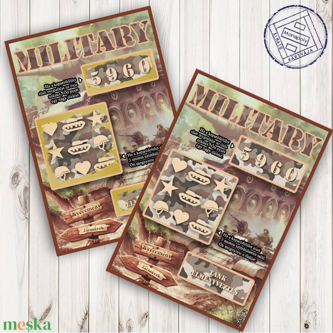 Tank mintás kaparós sorsjegy, keresztszülő felkérő, viaszpecséttel zárható borítékkal, egyedi, felkérő sorsjegy - otthon & életmód - papír, írószer - ajándékozás kellékei - ajándék sorsjegy - Meska.hu
