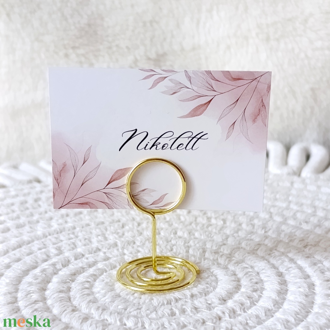 Rózsaszín, növényes esküvői ültető kártya, névkártya, névtábla, vendég kártya, egyedi ültető, esküvői kellék - esküvő - meghívó & kártya - ültetési rend - Meska.hu
