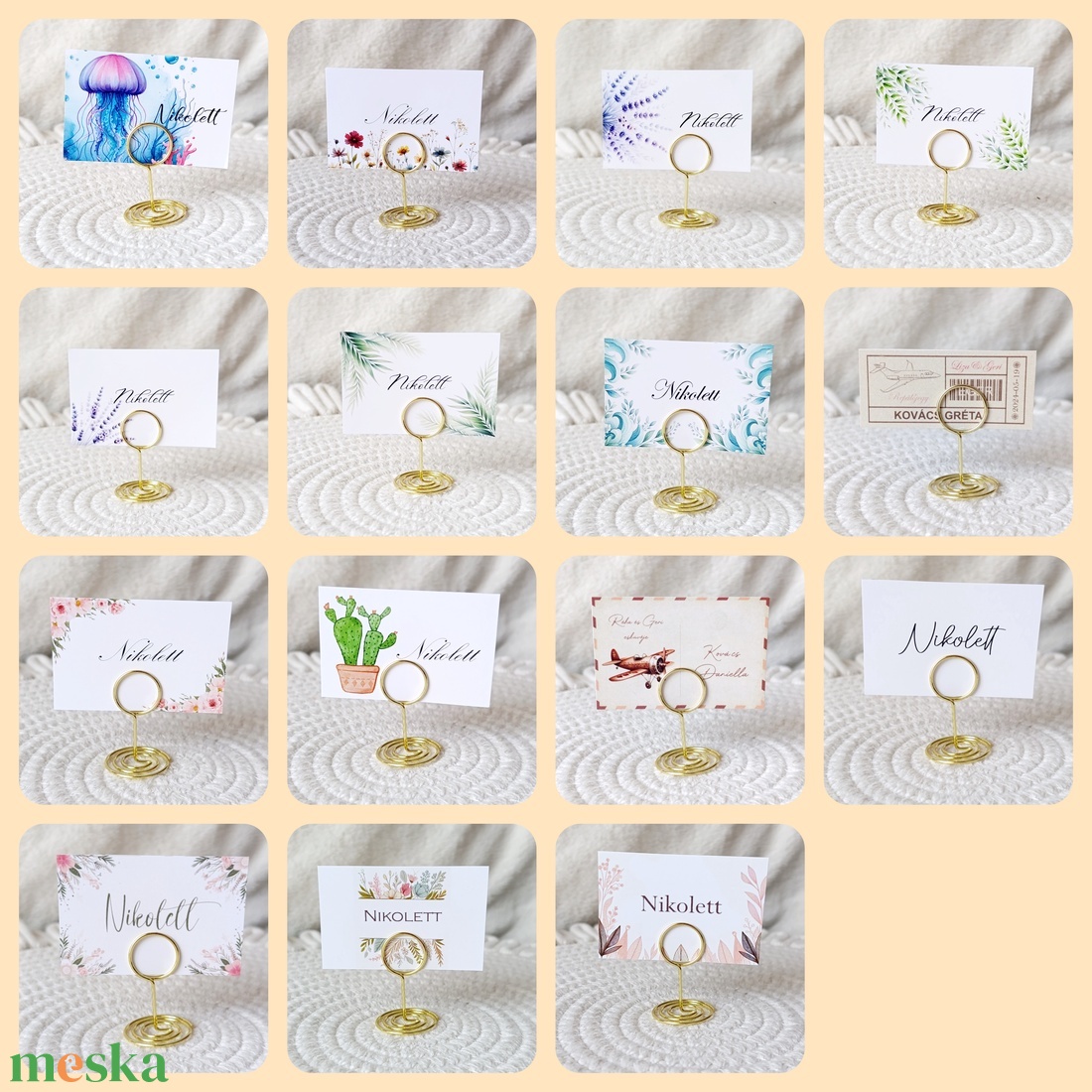 Zöld növényes esküvői ültető kártya, névkártya, névtábla, vendég kártya, asztalkártya, egyedi ültető, esküvői kellék - esküvő - meghívó & kártya - ültetési rend - Meska.hu