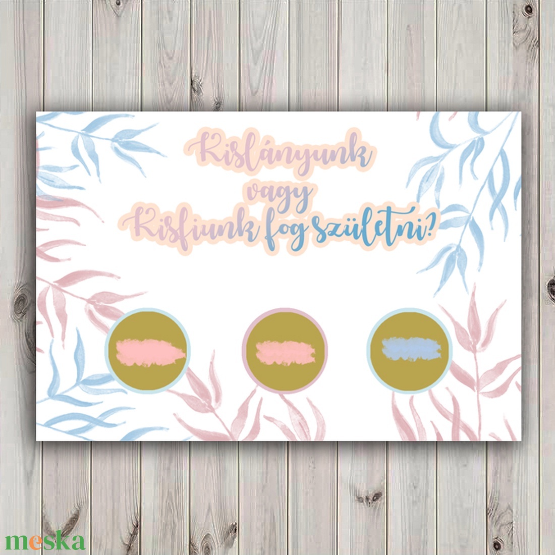Kisfiú vagy kislány születik? Gender Reveal kaparós kártya, babaváró, babaváró buli, gender reveal party - otthon & életmód - papír, írószer - ajándékozás kellékei - képeslap, üdvözlőlap - Meska.hu