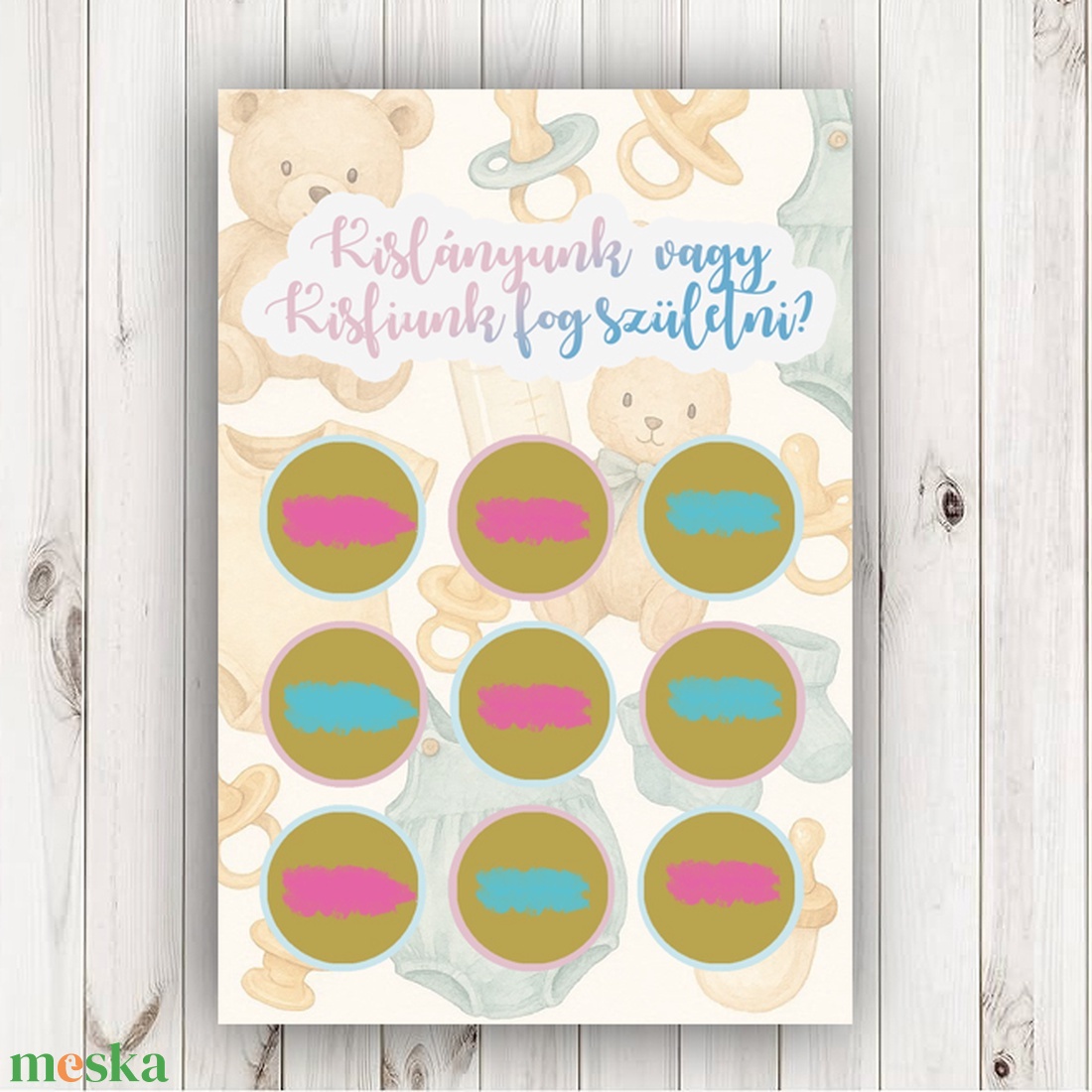 Kisfiú vagy kislány születik? Gender Reveal kaparós kártya, babaváró, babaváró buli, gender reveal party - otthon & életmód - papír, írószer - ajándékozás kellékei - képeslap, üdvözlőlap - Meska.hu
