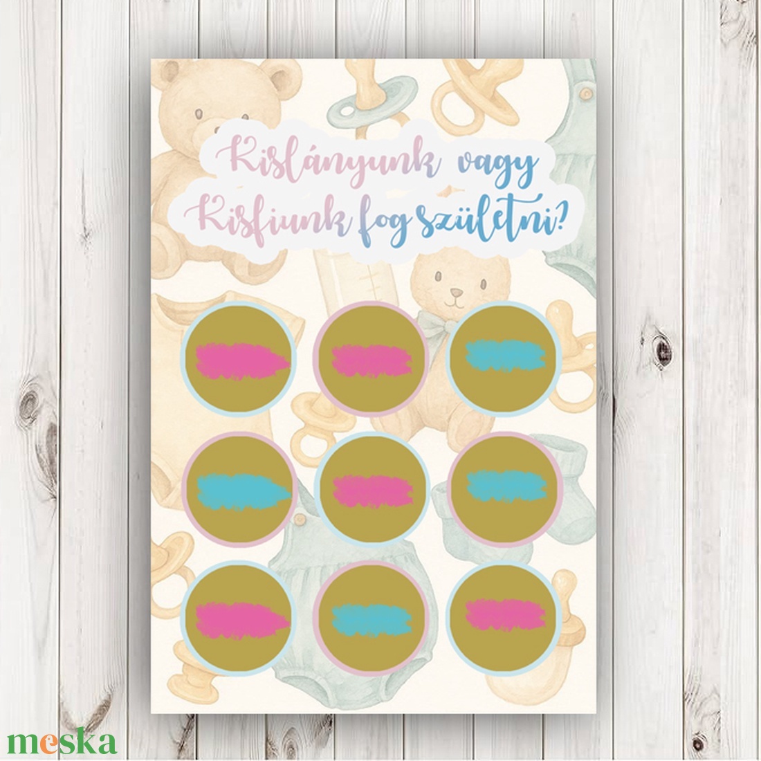 Kisfiú vagy kislány születik? Gender Reveal kaparós kártya, babaváró, babaváró buli, gender reveal party - otthon & életmód - papír, írószer - ajándékozás kellékei - képeslap, üdvözlőlap - Meska.hu