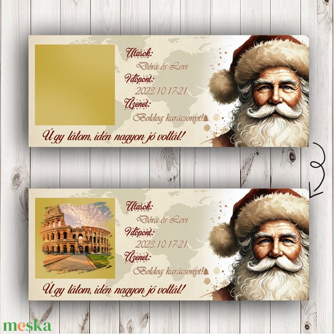 Mikulás kaparós képeslap, karácsonyi ajándék, utazás, beszállókártya, ajándék átadás, élményajándék, repülőjegy, repjegy - karácsony - karácsonyi ajándékozás - karácsonyi képeslap, üdvözlőlap, ajándékkísérő - Meska.hu