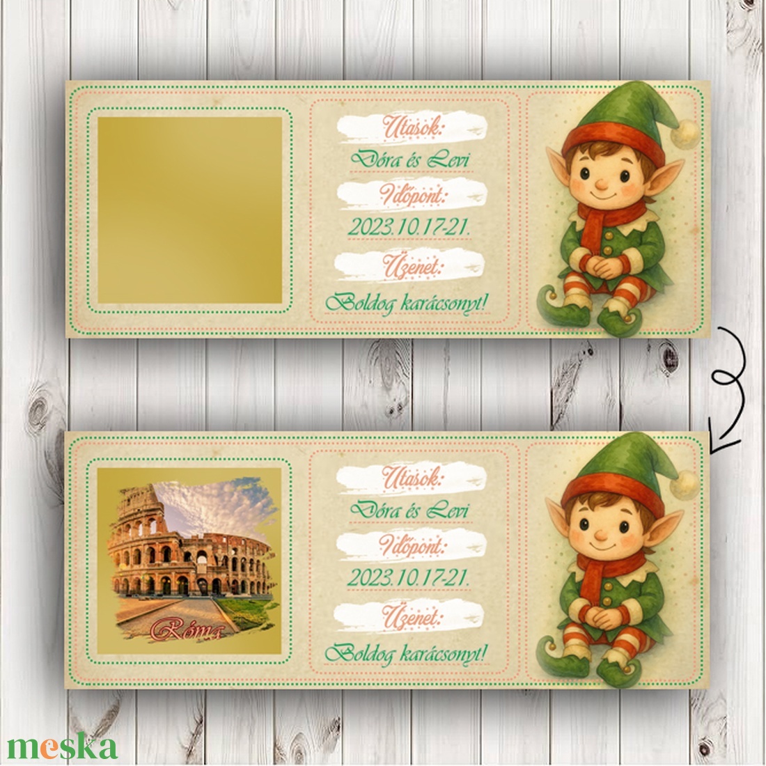 Karácsonyi manó kaparós képeslap, ajándék, utazás, beszállókártya, ajándék átadás, élményajándék, repülőjegy, repjegy - karácsony - karácsonyi ajándékozás - karácsonyi képeslap, üdvözlőlap, ajándékkísérő - Meska.hu