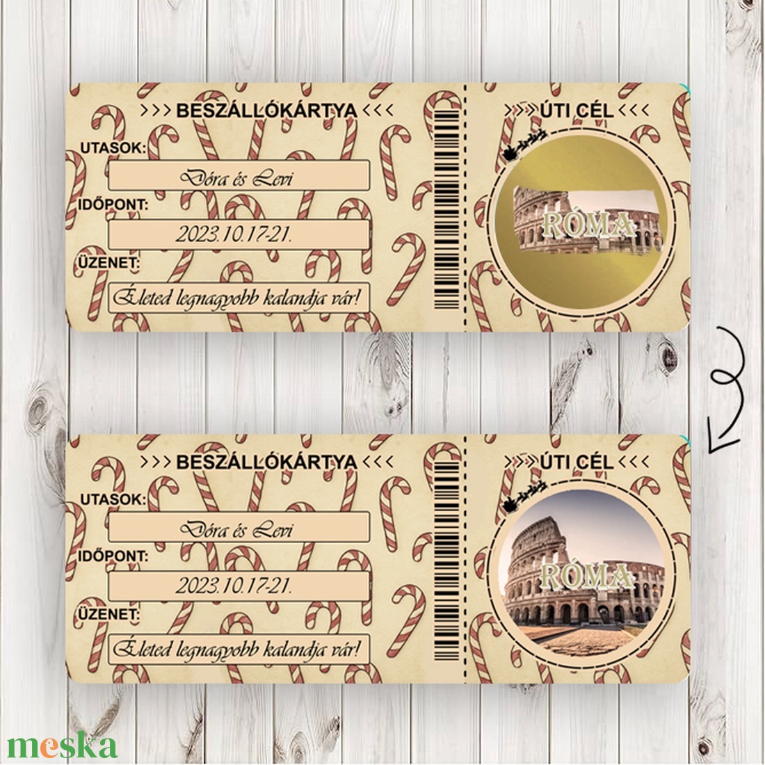 Karácsonyi cukorka kaparós képeslap, ajándék, utazás, beszállókártya, ajándék átadás, élményajándék, repülőjegy, repjegy - karácsony - karácsonyi ajándékozás - karácsonyi képeslap, üdvözlőlap, ajándékkísérő - Meska.hu