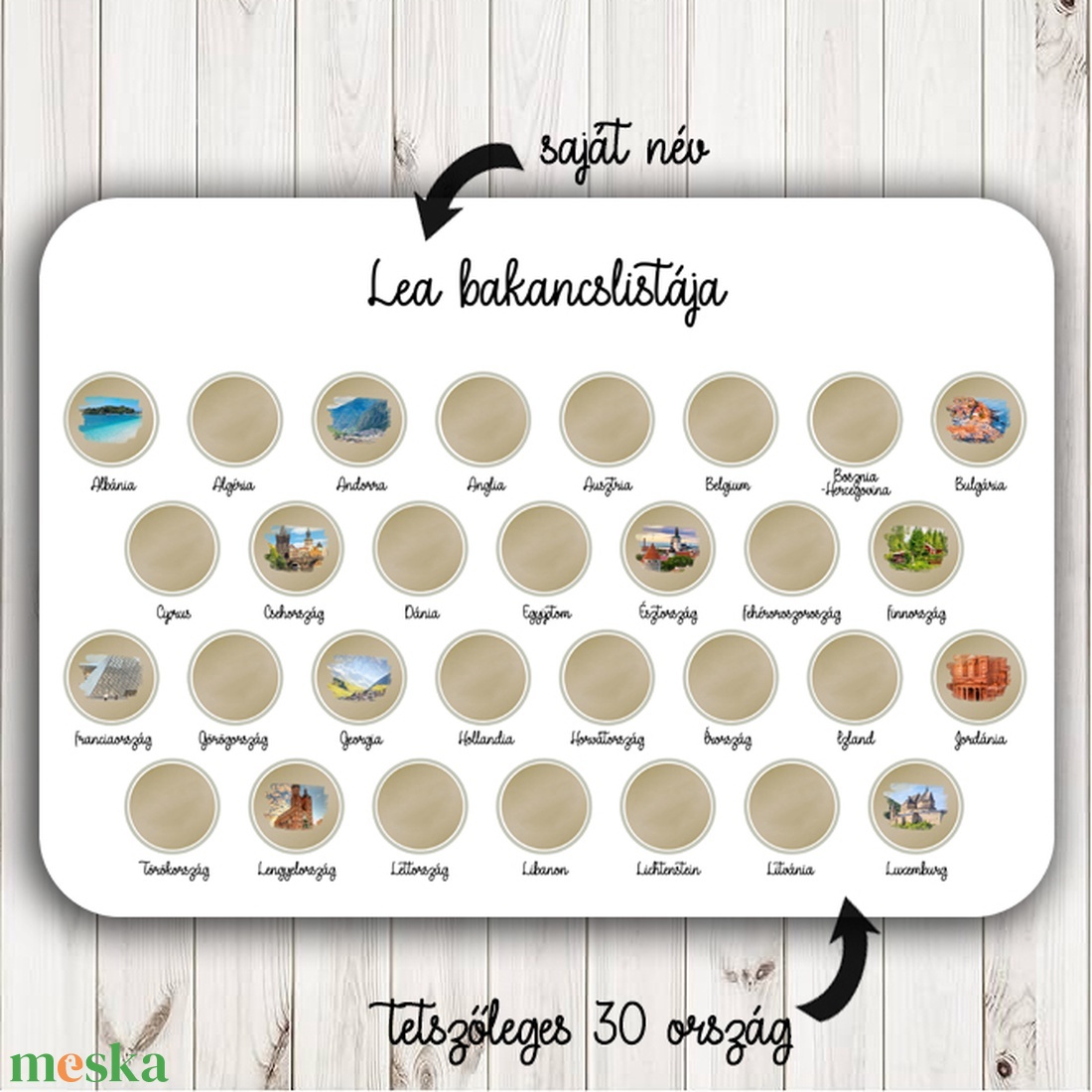Egyedi kaparós bakancslista névvel ellátva, 30 választható országgal - karácsony - adventi díszek - adventi naptár - Meska.hu