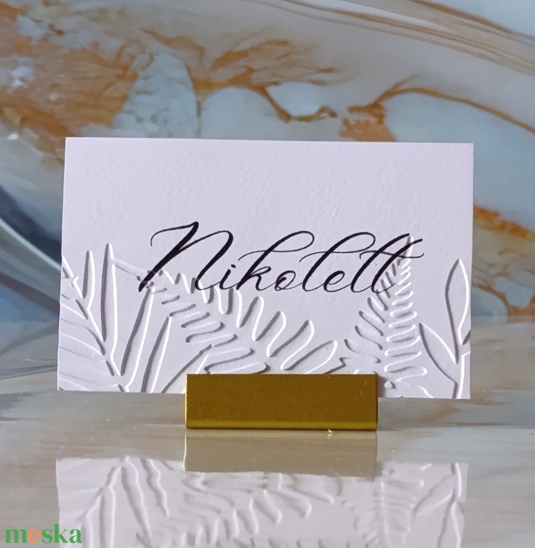 Dombornyomott, esküvői, növényes ültetőkártya, greenery névtábla, ültetőkártya, domborított, levelek, növények - esküvő - meghívó & kártya - ültetési rend - Meska.hu