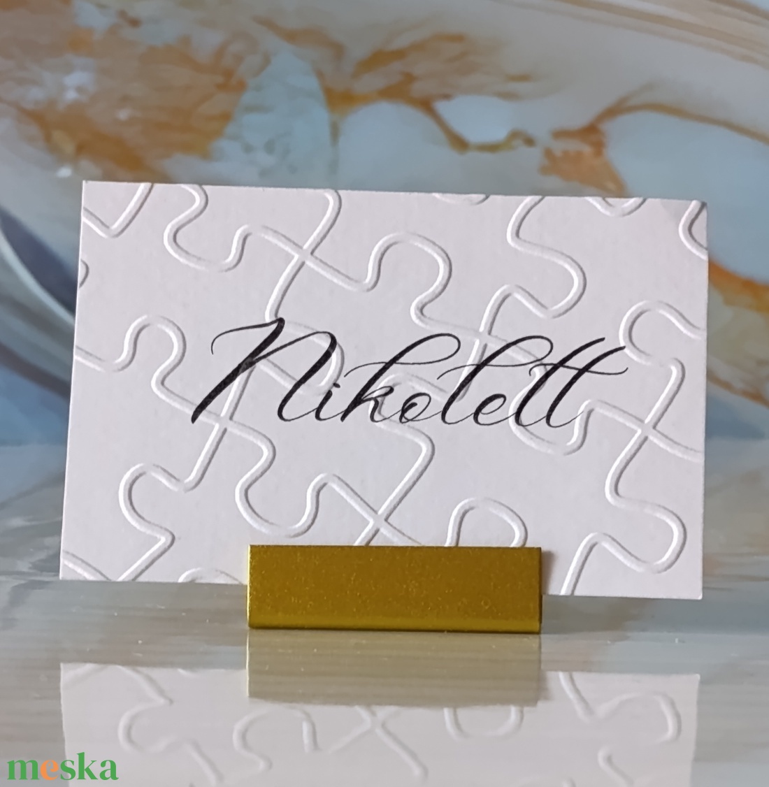 Dombornyomott, esküvői, puzzle mintás ültetőkártya, névtábla, ültetőkártya, domborított, kirakó, puzzle - esküvő - meghívó & kártya - ültetési rend - Meska.hu