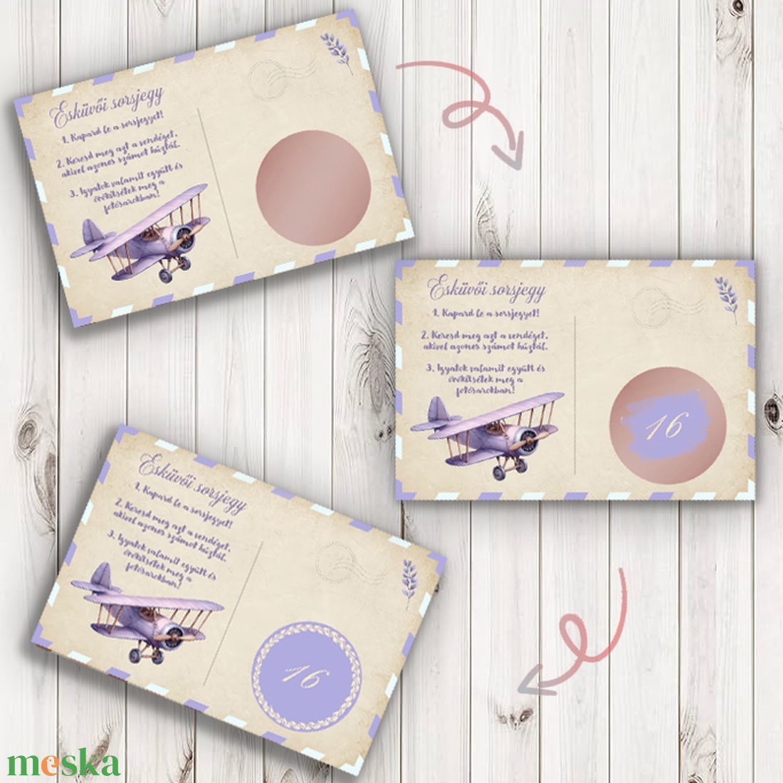 Repülős, levendulás esküvői sorsjegy, kaparós kártya, sorsjegy, kupon, esküvői játék, lakodalom, szerencse - esküvő - emlék & ajándék - köszönőajándék - Meska.hu