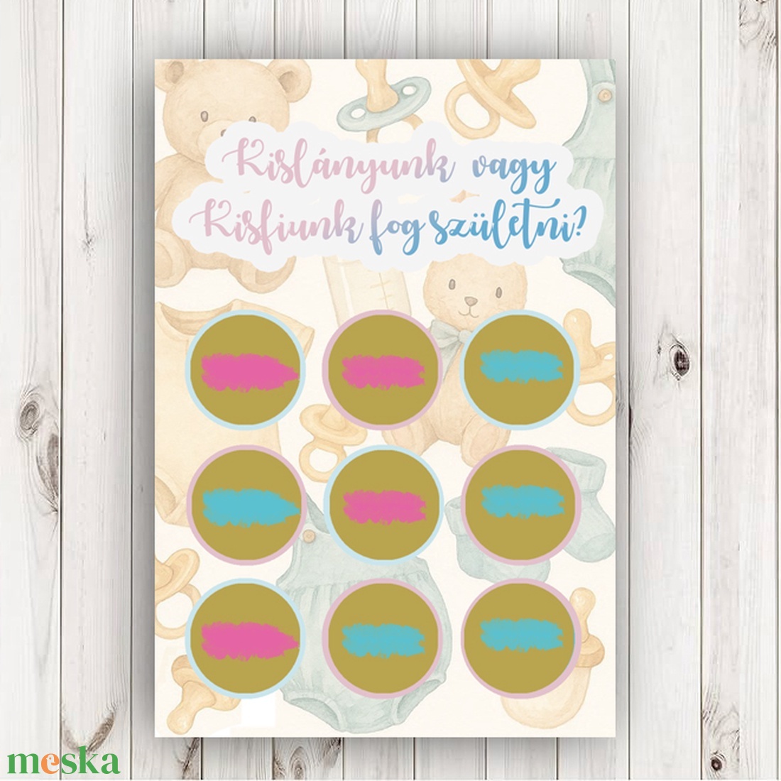Kisfiú vagy kislány születik? Gender Reveal kaparós kártya, babaváró, babaváró buli, gender reveal party - baba - mama - babaemlékek - bababejelentők - Meska.hu