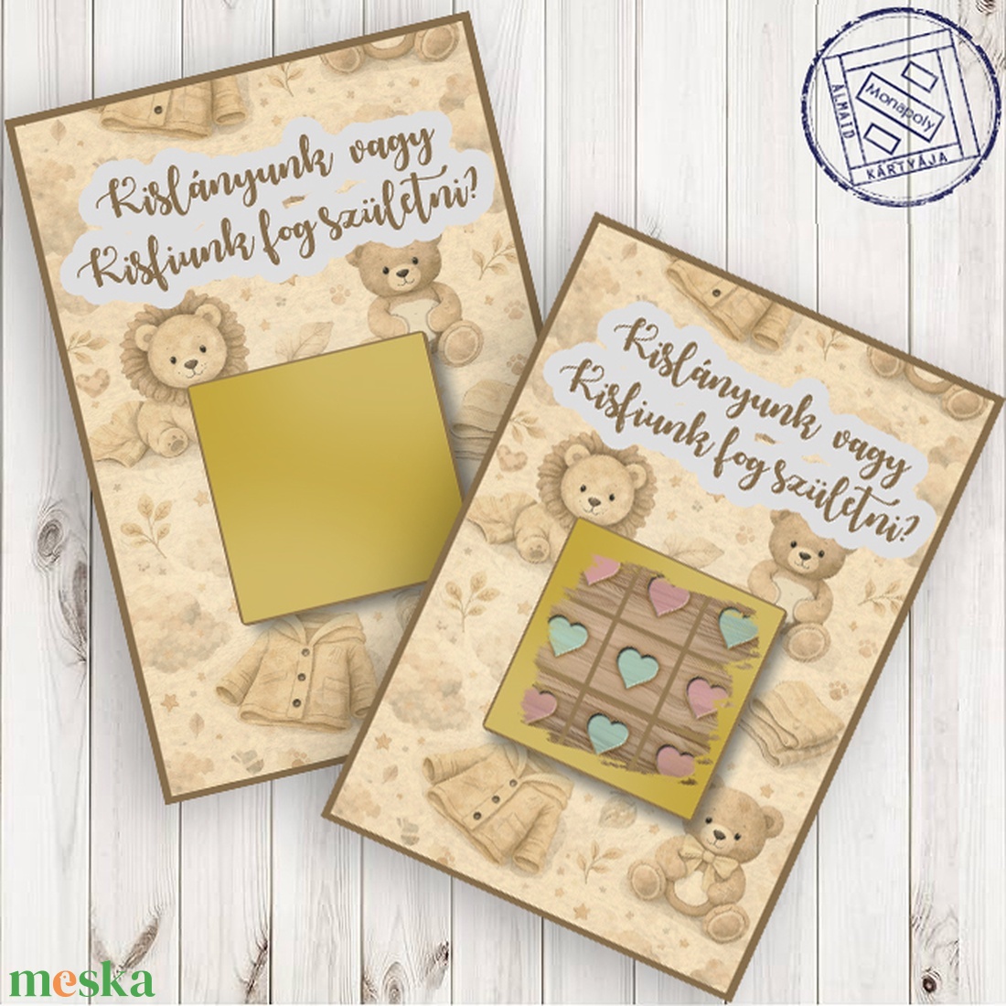 Kisfiú vagy kislány születik? Gender Reveal kaparós kártya, babaváró, babaváró buli, gender reveal party - baba - mama - babaemlékek - bababejelentők - Meska.hu