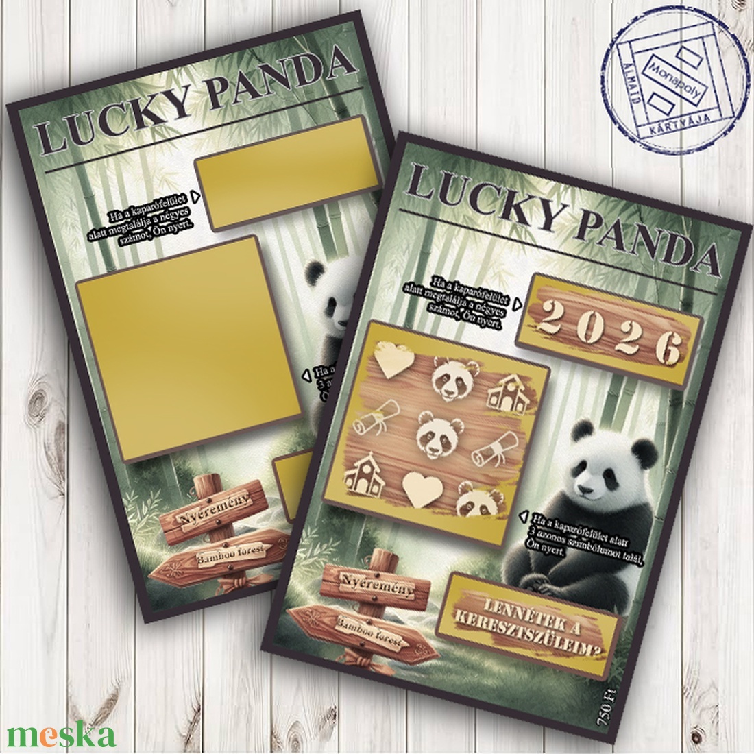 Kaparós keresztszülő felkérő, viaszpecséttel zárható borítékkal, egyedi, felkérő, bambusz, panda - otthon & életmód - papír, írószer - ajándékozás kellékei - ajándék sorsjegy - Meska.hu