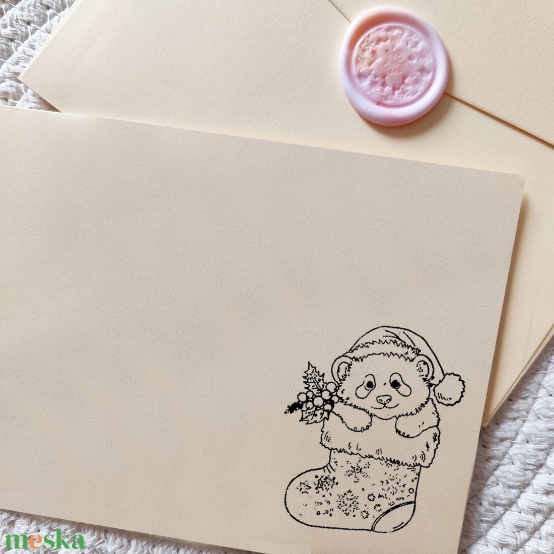 Kaparós keresztszülő felkérő, viaszpecséttel zárható borítékkal, egyedi, felkérő, bambusz, panda - otthon & életmód - papír, írószer - ajándékozás kellékei - ajándék sorsjegy - Meska.hu