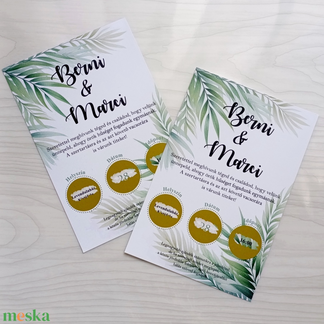 Kaparós esküvői meghívó növényi mintával, viaszpecséttel zárható, kézzel nyomdázott borítékkal, greenery - esküvő - meghívó & kártya - meghívó - Meska.hu
