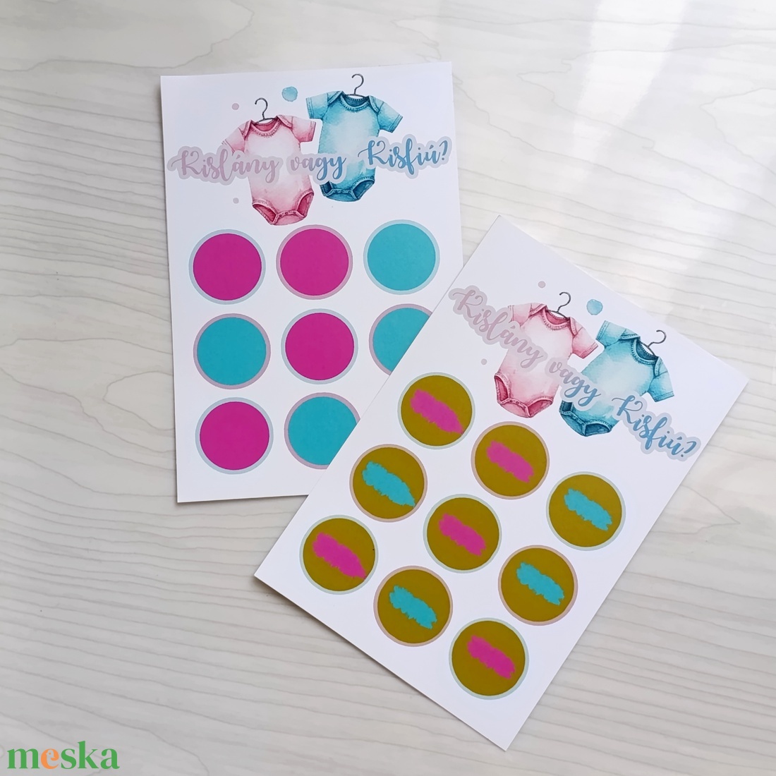 Kisfiú vagy kislány születik? Gender Reveal kaparós kártya, babaváró, babaváró buli, gender reveal party - baba - mama - babaemlékek - bababejelentők - Meska.hu