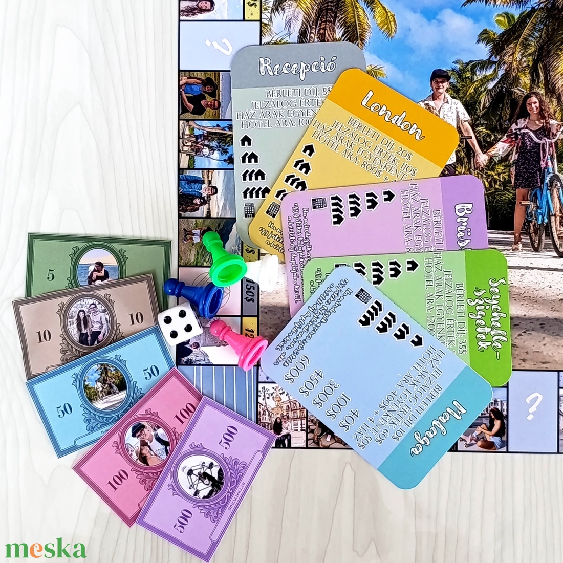 Egyedi Monopoly ihlette társasjáték - játék & sport - táblajáték és kártyajáték - társasjátékok - dobókocka - Meska.hu