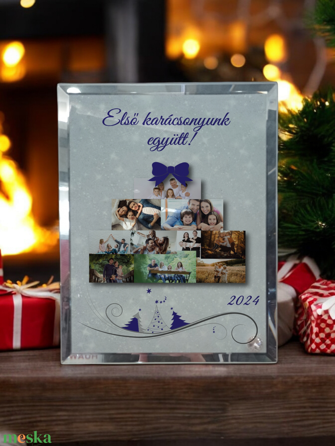 Karácsonyi tükrös szélű fotóüveg - karácsony - karácsonyi lakásdekoráció - ünnepi asztaldekoráció - Meska.hu