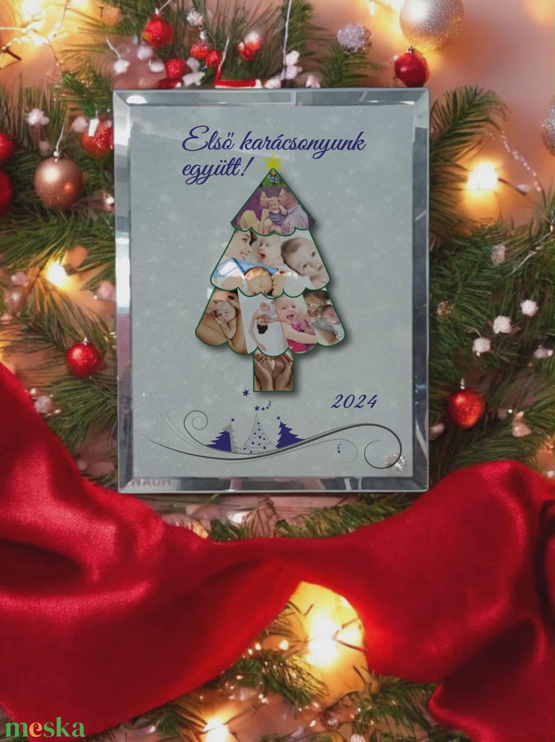 Karácsonyi tükrös szélű fotóüveg - karácsony - karácsonyi lakásdekoráció - ünnepi asztaldekoráció - Meska.hu