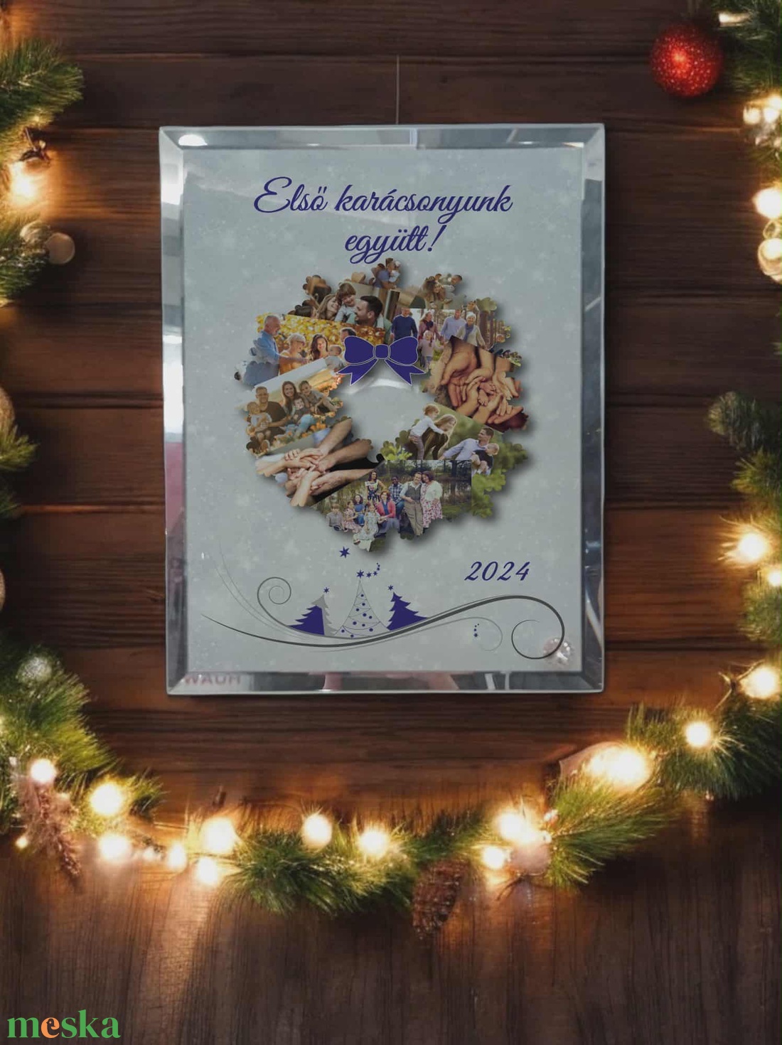 Karácsonyi tükrös szélű fotóüveg - karácsony - karácsonyi lakásdekoráció - ünnepi asztaldekoráció - Meska.hu