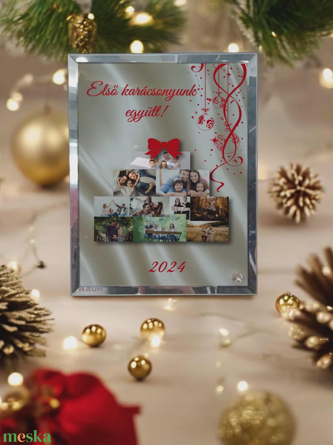 Karácsonyi tükrös szélű fotóüveg - karácsony - karácsonyi lakásdekoráció - ünnepi asztaldekoráció - Meska.hu