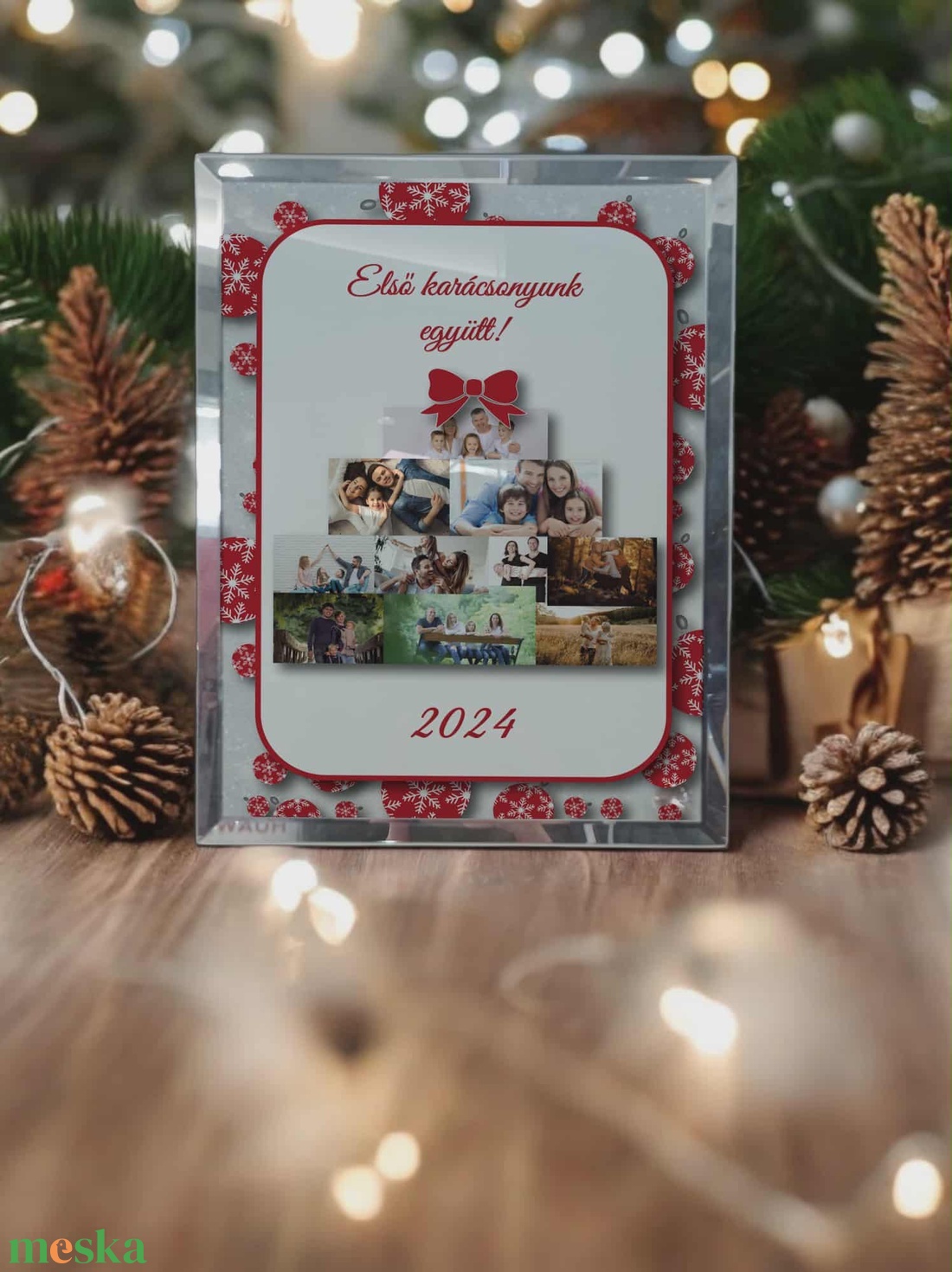 Karácsonyi tükrös szélű fotóüveg - karácsony - karácsonyi lakásdekoráció - ünnepi asztaldekoráció - Meska.hu