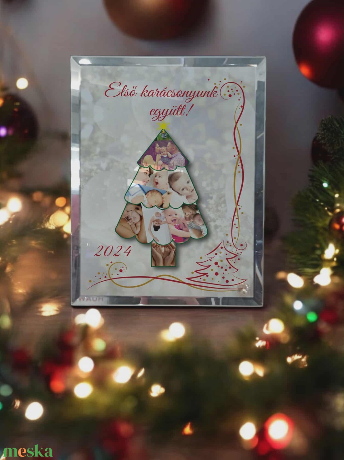 Karácsonyi tükrös szélű fotóüveg - karácsony - karácsonyi lakásdekoráció - ünnepi asztaldekoráció - Meska.hu