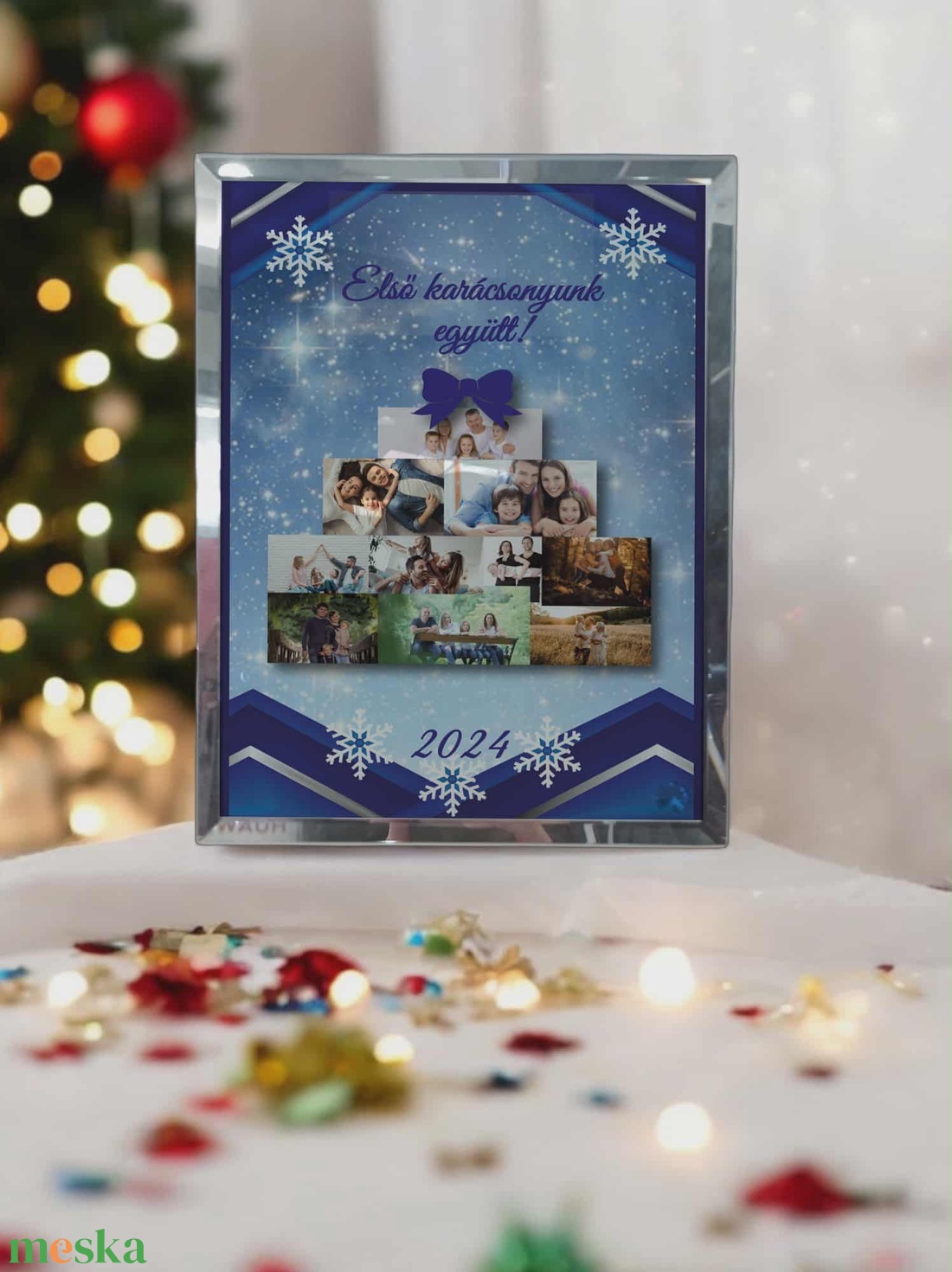 Karácsonyi tükrös szélű fotóüveg - karácsony - karácsonyi lakásdekoráció - ünnepi asztaldekoráció - Meska.hu