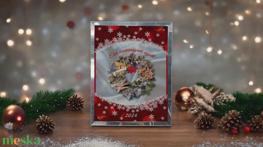 Karácsonyi tükrös szélű fotóüveg - karácsony - karácsonyi lakásdekoráció - ünnepi asztaldekoráció - Meska.hu