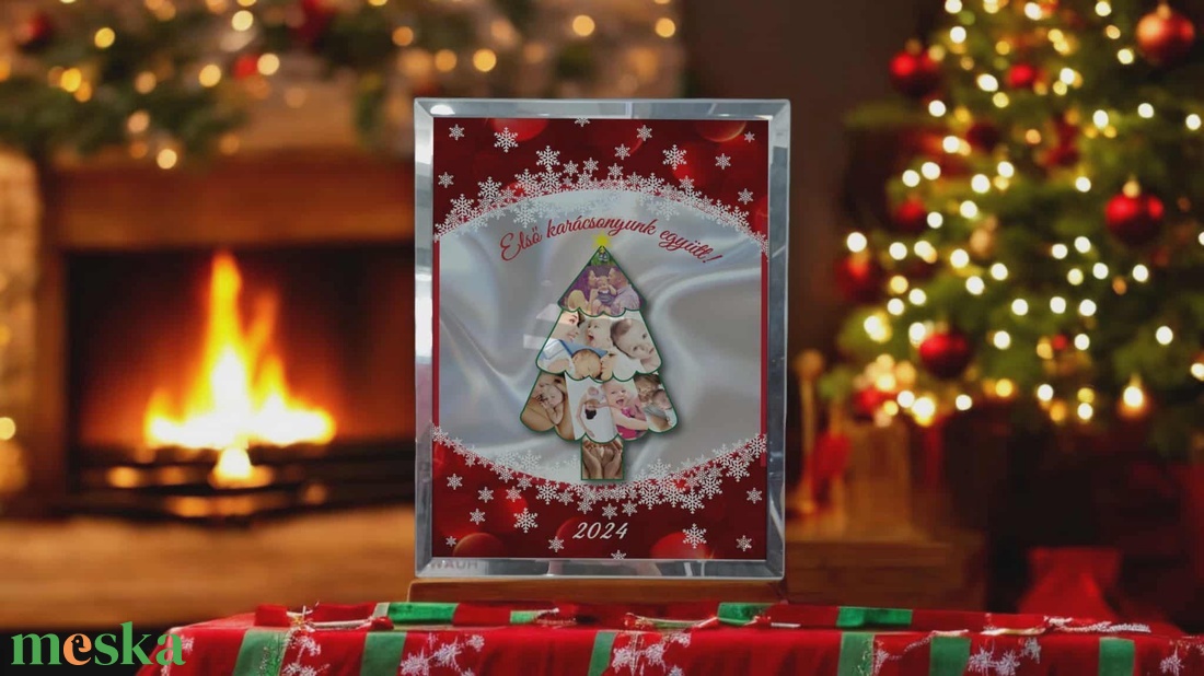 Karácsonyi tükrös szélű fotóüveg - karácsony - karácsonyi lakásdekoráció - ünnepi asztaldekoráció - Meska.hu