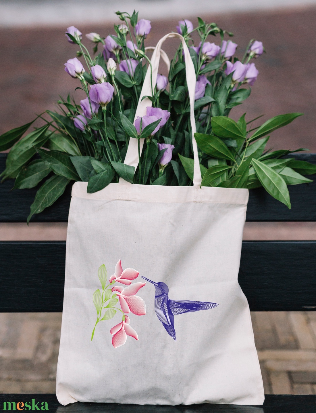  Kolibri madaras női vászontáska - táska & tok - bevásárlás & shopper táska - shopper, textiltáska, szatyor - Meska.hu